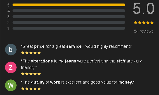 Tailor shop Worcester customer reviews